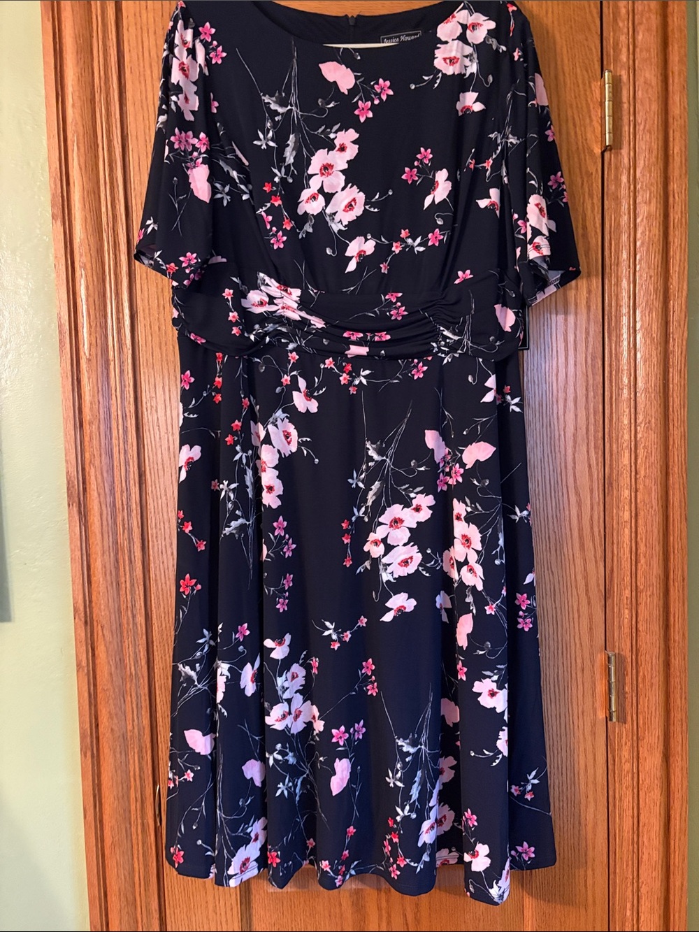 Floral Flutter Sleeve Dress in Navy and Pink 16W
